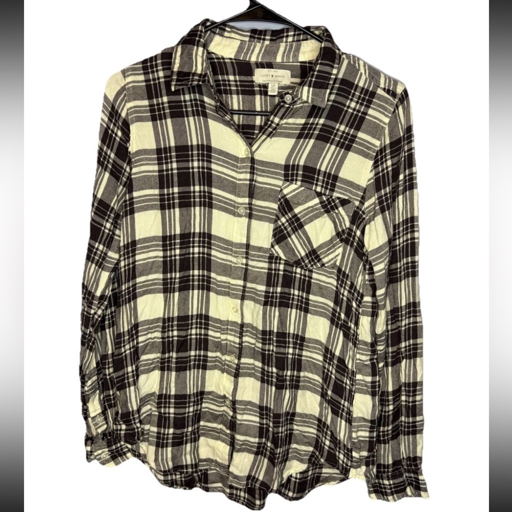 Lucky Brand Womans Button Down Plaid Shirt Top Size Small